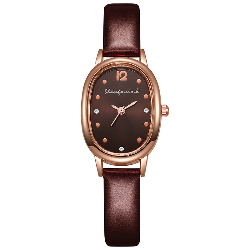 New arrivalelegantretrocasual oval student watch niche style women's watch belt quartz women's watch