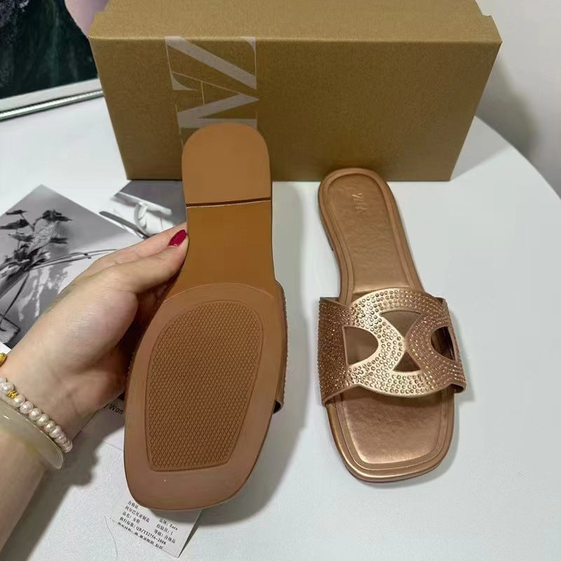 Za new 2024 fashion sandals: square toe, single strap, cutout design, open-toe, backless mules for women