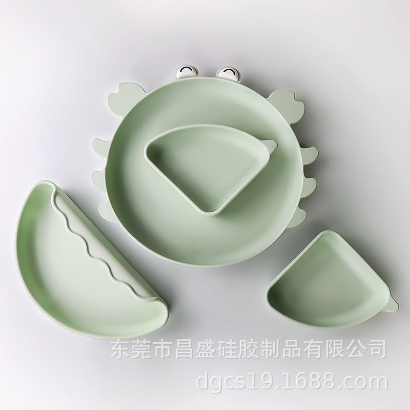 Food grade silicone children's plate baby complementary food bowl cartoon crab grid plate baby independent eating tableware