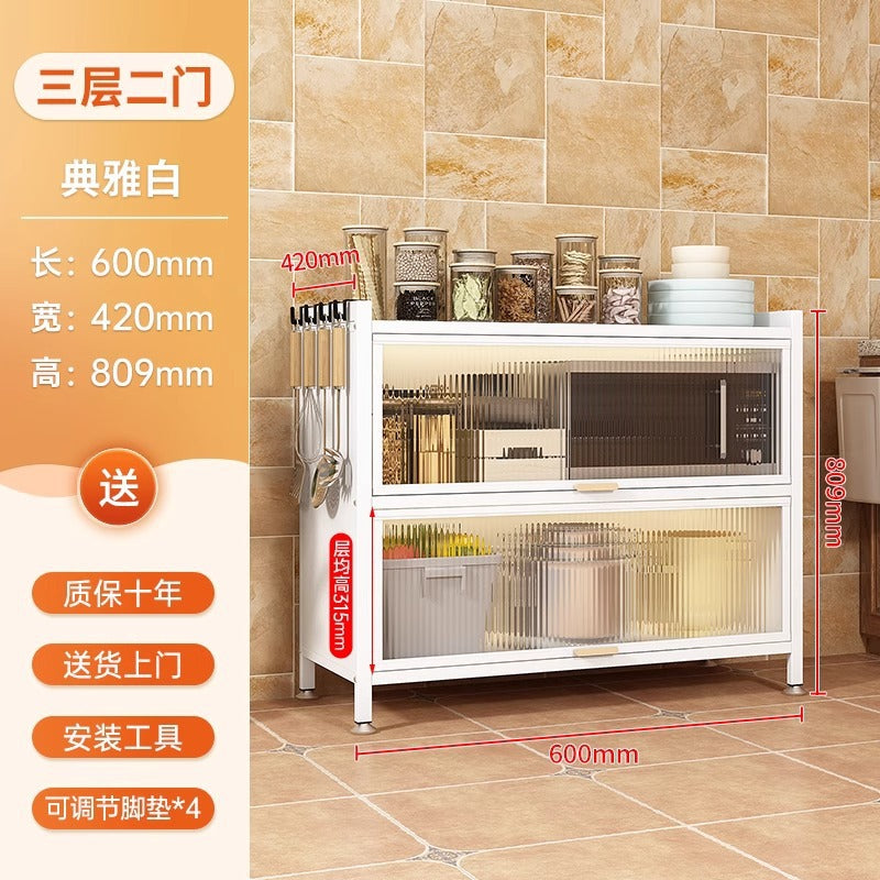 Kitchen storage rack floor-standing multi-layer storage cabinet sideboard microwave oven for home with door multifunctional cabinet storage rack