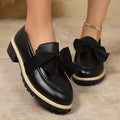 bow loafers for women  foreign trade thick sole medium heel british style retro small leather shoes for women size difference 0.5