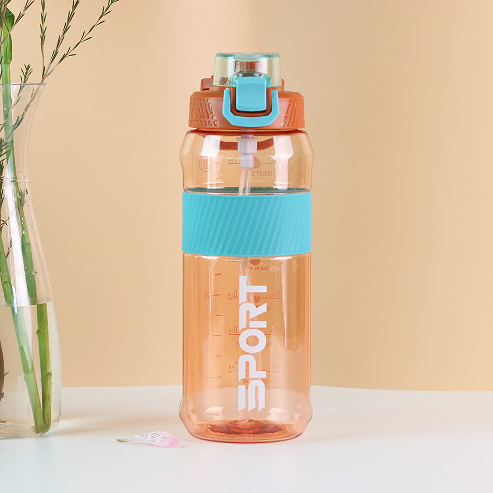 Carefully selected plastic water cups, fitness water bottles, outdoor sports portable satchel straw cups, large capacity, sealed and leak-proof