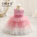 children's clothing, kids' formal dresses, color-block princess dress, baby girl's first birthday party dress, baby dress