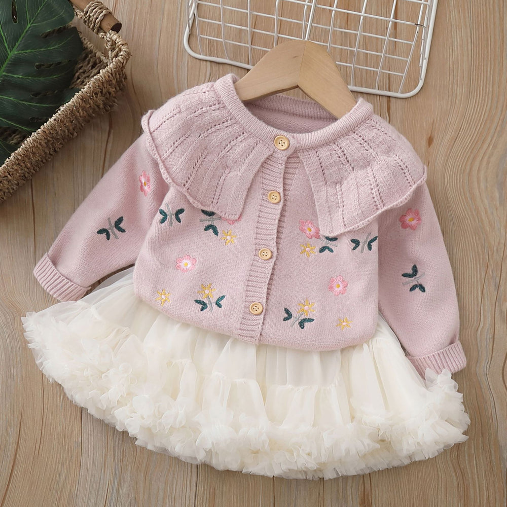 Girls' cardigan sweater princess dress two-piece set - puffy skirt autumn/winter new korean style knitted cardigan outfit for baby girls