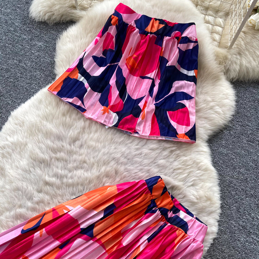 Summer commute style bandeau top & printed casual pants two-piece set - women's high-waisted wide-leg trousers - perfect for summer strolls