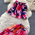 Summer commute style bandeau top & printed casual pants two-piece set - women's high-waisted wide-leg trousers - perfect for summer strolls