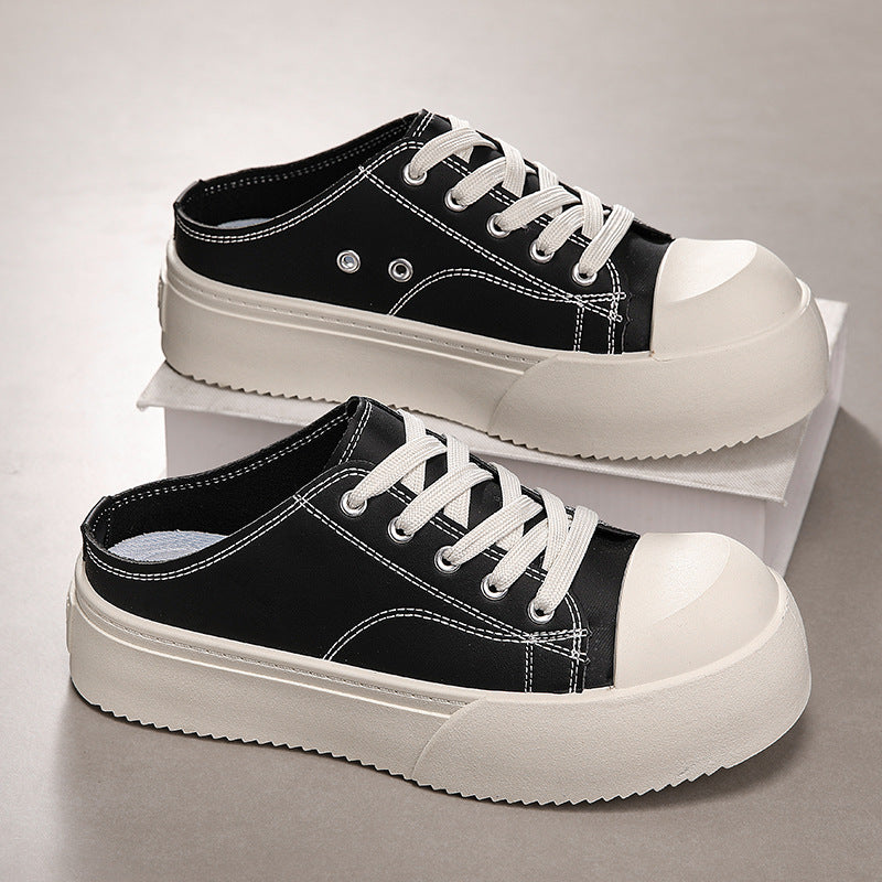 Men's summer slip-on office loafers, closed-toe half-slippers, chunky sole men's casual leather sneakers