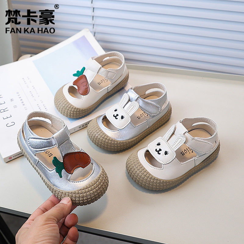 Vancahao kids' soft-soled first walker shoes,  summer new korean style, cartoon closed-toe sandals for boys and girls
