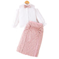 girls' skirt set: long-sleeve blouse with off-shoulder design and pink sequin midi skirt - autumn two-piece outfit for kids