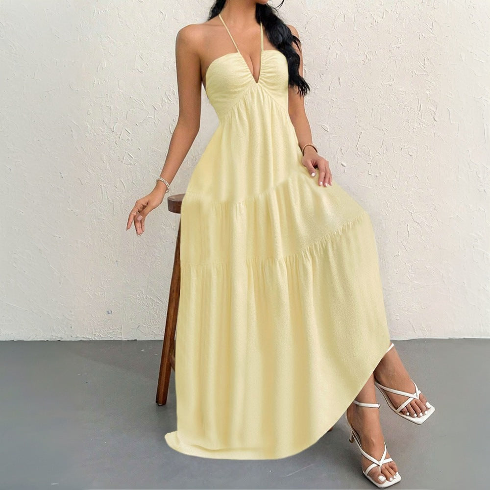 European and american cross-border women's beach vacation sexy elegant dress  summer new style spaghetti strap beach maxi dress