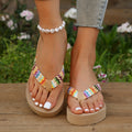 Beach vacation high-heeled beach shoes women's flip-flops wedge sandals women's summer thick-soled beach ethnic sandals flip-flops