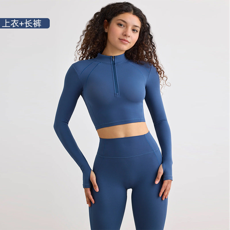 European and american style half-zip long sleeve yoga top - compression running activewear for high-intensity outdoor workouts - women's quick-dry yoga shirt