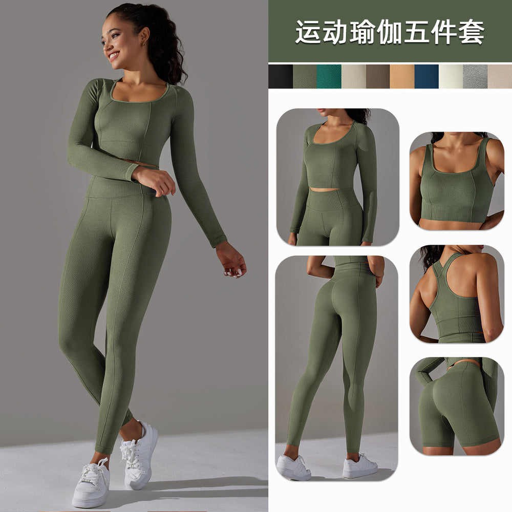 European and american seamless knitted golf dot jacquard high-waisted butt-lifting tight yoga pants running fitness outfit set for women