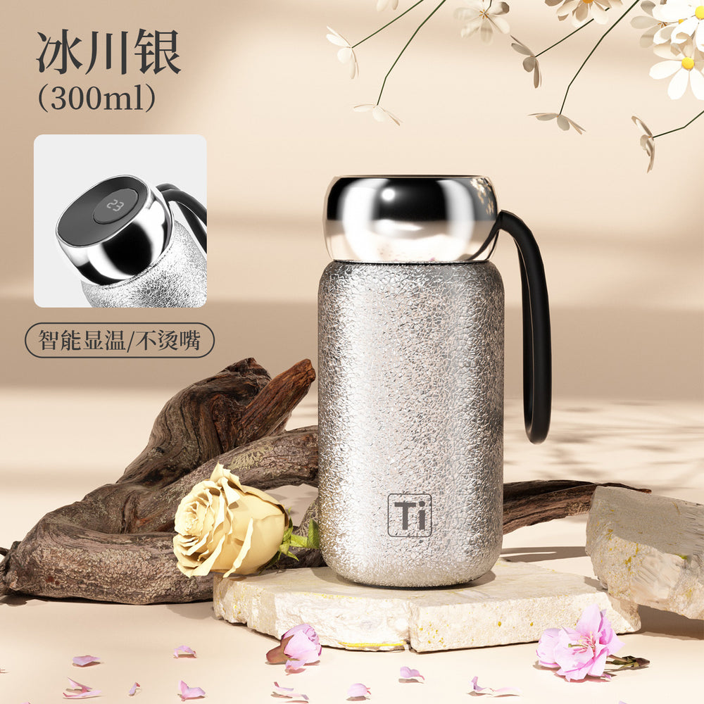 New smart temperature display insulated mug with titanium coated liner, vacuum insulated, outdoor portable mini pocket cup