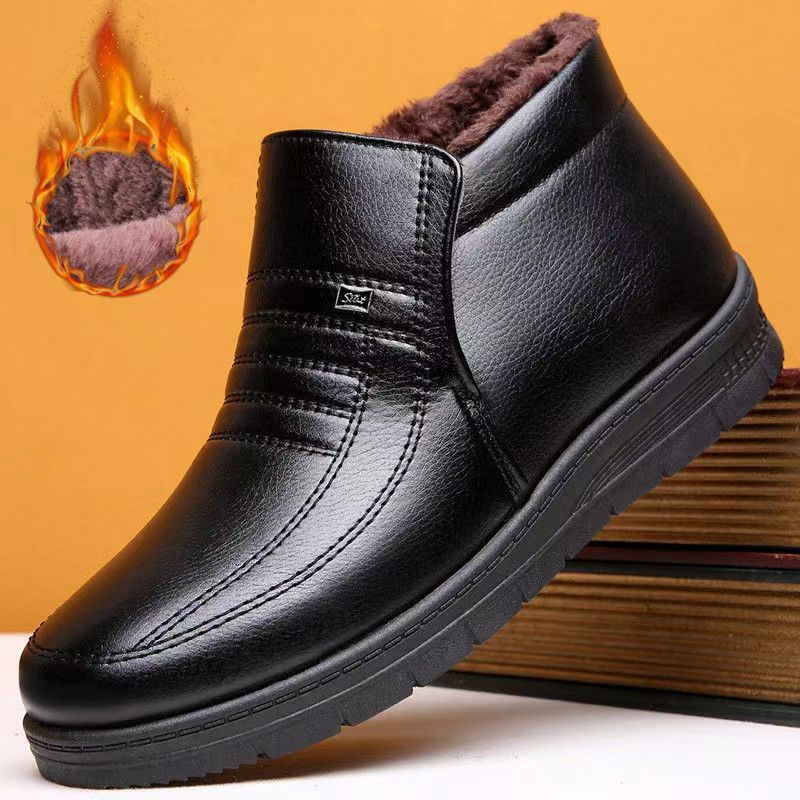Men's winter fleece-lined cotton shoes, thickened high-top men's cotton leather shoes, warm cotton leather shoes for middle-aged and elderly men, dad shoes