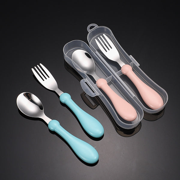 Children's tableware 304 stainless steel fork and spoon round handle cute cartoon pattern baby tableware birthday mother and baby gifts