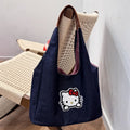 2025 new cartoon kitty denim large capacity tote bag - minimalist shoulder bag, versatile commuter handbag