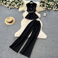 Accessible luxury british classy sense royal sister suit women's summer belt sleeveless tops + elastic waist drapedilm long pants