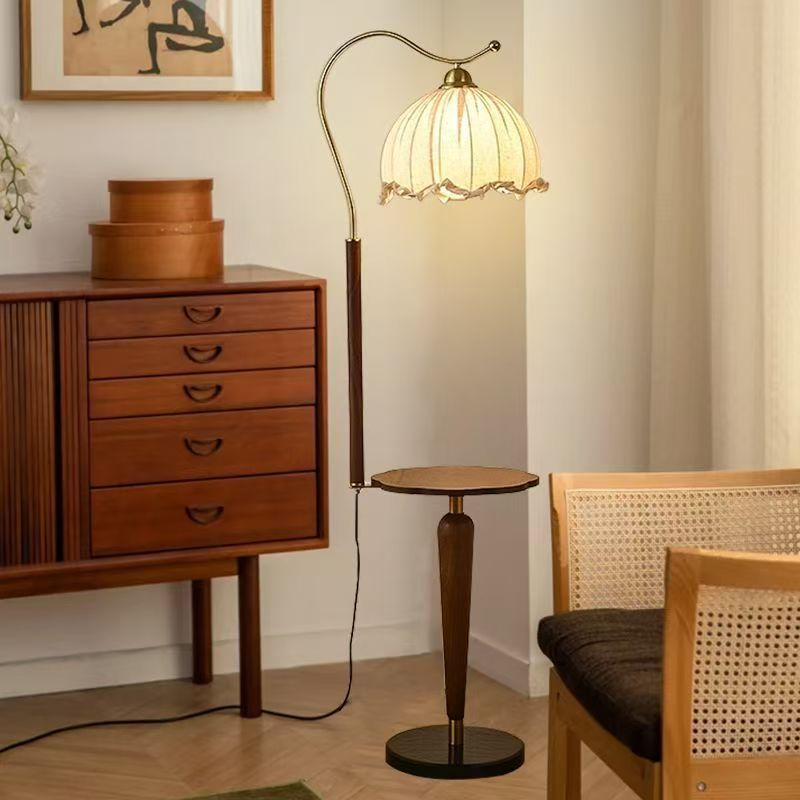 French medieval walnut grain living room sofa next to coffee table storage desktop atmosphere wabi-sabi style bedside floor lamp
