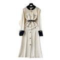 Fall and winter tweed stylelong sleeveselegantdress socialiteelegance metal button decoration waist slit knitting long skirt