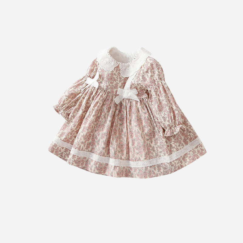 Butterfly princess dress - new autumn collection: floral print, long sleeve, cutout neckline, girls' dress, fashionable children's dress - wholesale