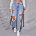 Personalizedjeans women's hot-selling exportfashion worn-out straight-leg pants fashioncasual ripped washed jeans
