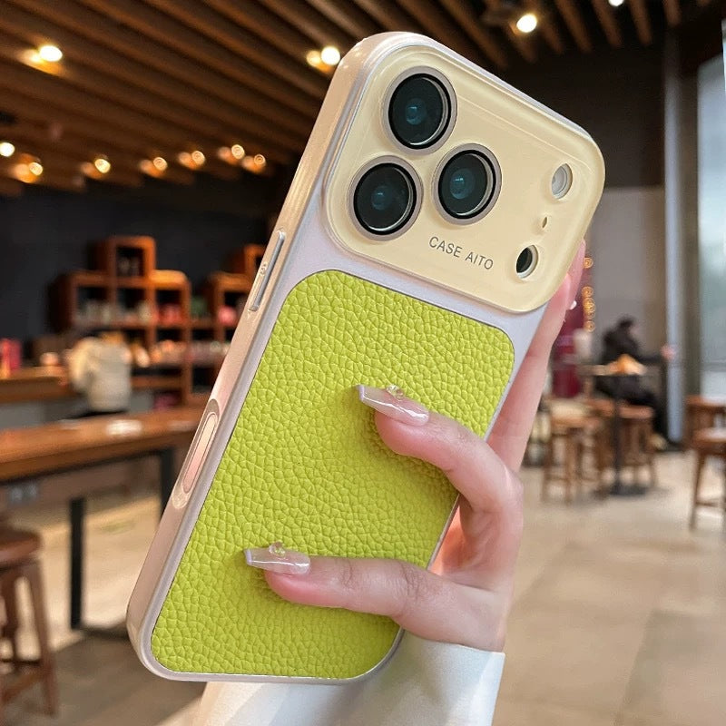 Suitable for iphone17pro lens large window lychee leather pattern mobile phone case apple 15 business case lychee pattern