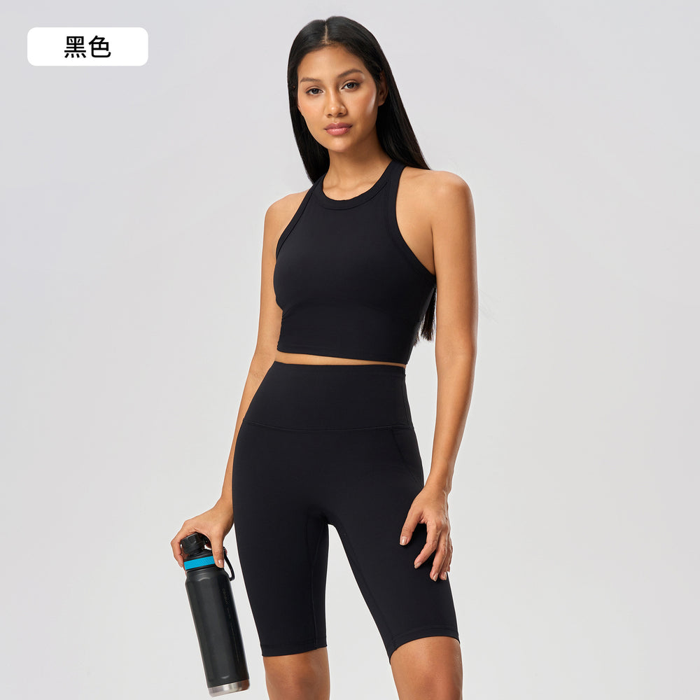Naked feeling high-intensity sports bra women's no embarrassment line elastic tummy tight half length pants fitness yoga suitsuit
