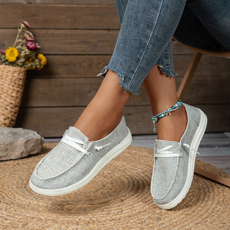 Plus size women's summer canvas casual shoes - round toe, leopard print, slip-on style - trending