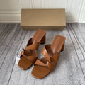 Z's 2023 spring new women's shoes: brown chunky heel minimalist open-toe high heel mules for outdoor wear