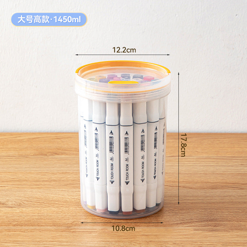 Desktop round handheld pen holder storage box with lid transparent plastic multi-functional desk sundries stationery storage box