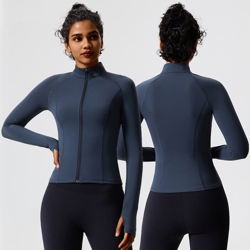 New stand collar fitness topslong sleeves sports outwear slimming look running yoga clothes zipper tight fitness clothes for women