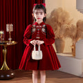 Girl red dress festive new year's greetings short high collar chinese style new chinoiserie princess dress new year clothes winter
