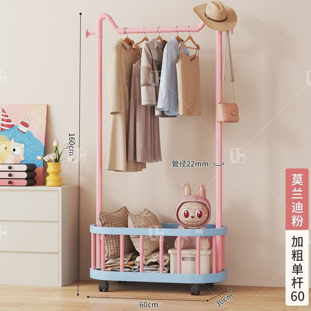 Simple clothes hanger floor-standing vertical clothes hanger movable wheeled student dormitory thickened clothes hanger dopamine coat rack