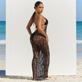 e-commerce european and american women's clothing sexy cup thong cut out naked back halter three-piece beach long skirt suit