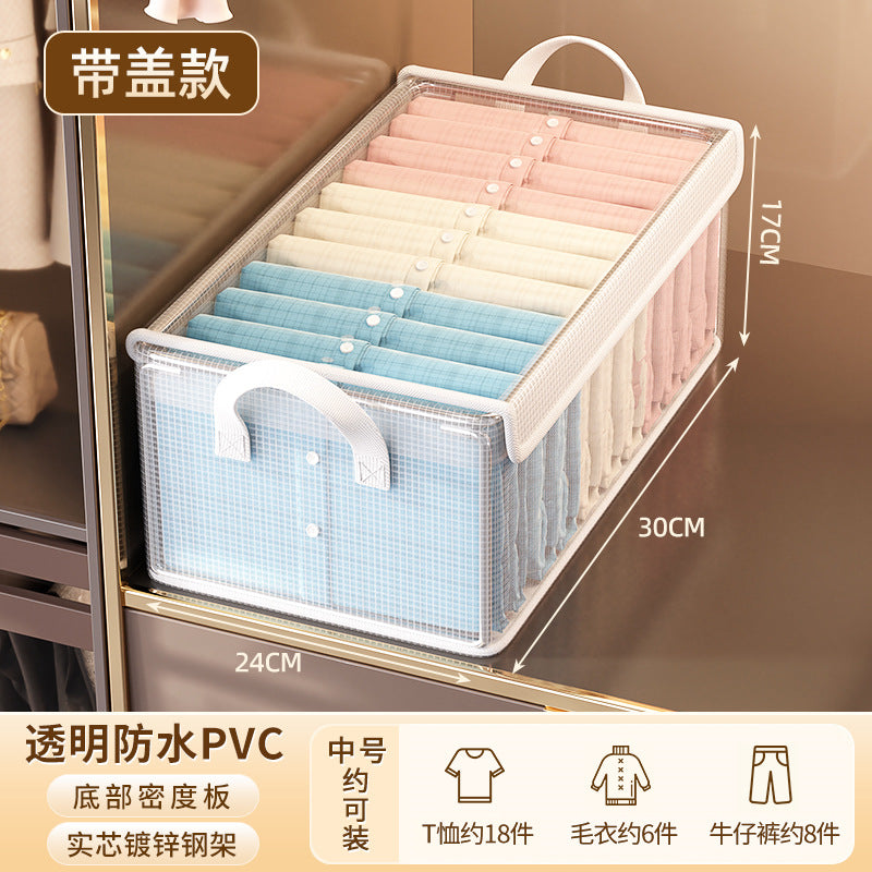 Clothes storage box, household wardrobe layered artifact, clothing pants sorting box, drawer, transparent folding storage basket