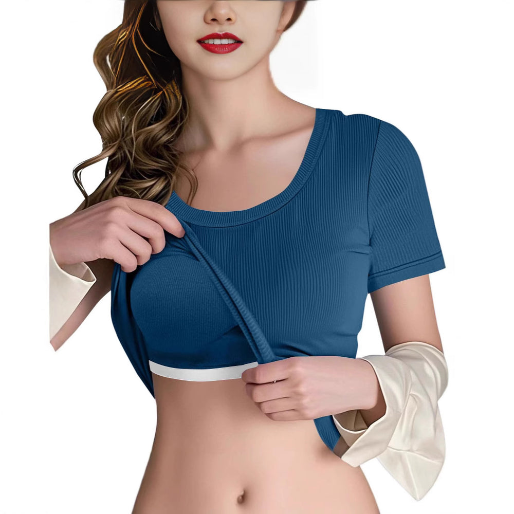 cross-border women's fashion solid color padded bralette top - versatile layering, loungewear, and everyday wear - crew neck short sleeve tank top