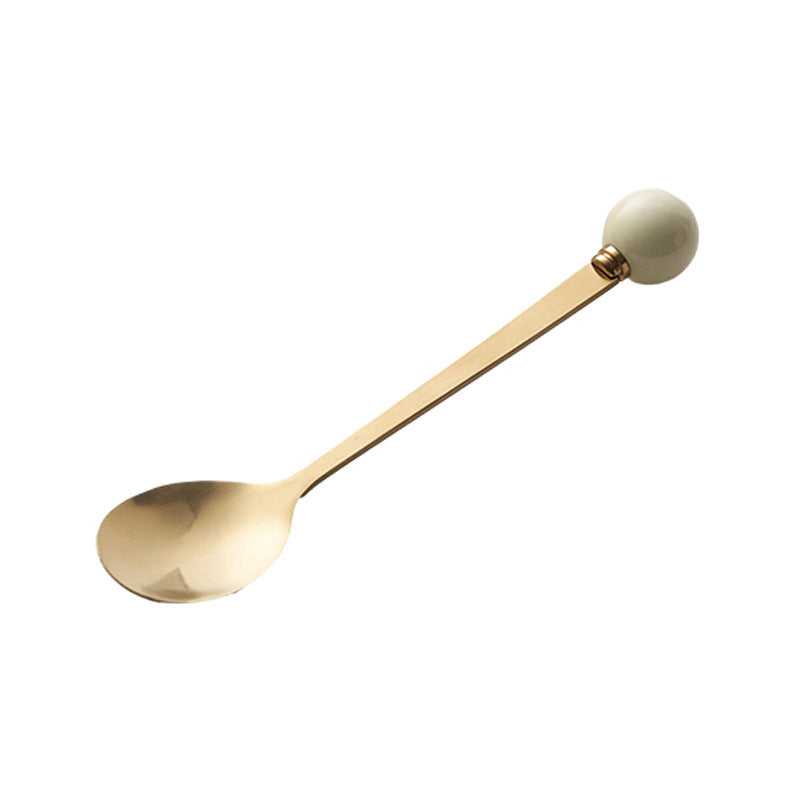 Simple macaron glazed ceramic handle fruit fork creative stainless steel fork spoon high-value home dessert spoon