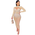 C5842 cross-border new arrival: european and american fashion women's party nightclub mesh see-through rhinestone embellished strappy dress