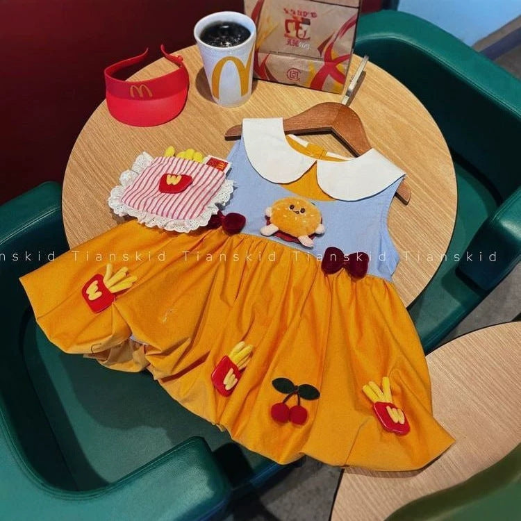 Girls' summer dress: new cute baby hamburger tank dress, korean style children's peter pan collar tulip princess dress