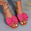 new flat rhinestone bow one-strap slippers women's outdoor wear solid color lightweight fabric sandals