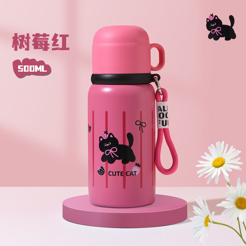 Double-walled insulated water bottle for kids, 316 stainless steel, suitable for both boys and girls. water bottle with straw, large capacity, wholesale and customization available