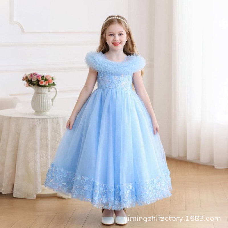 new arrivalkids dress flower girl wedding dress long skirt lace mesh tutu birthday party princess dress wholesale