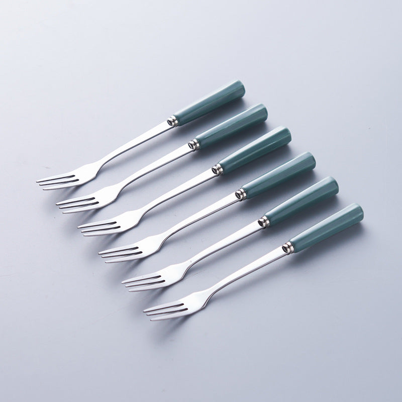 Creative stainless steel fruit fork spoon ceramic storage jar nordic fruit fork spoon household fruit fork storage set