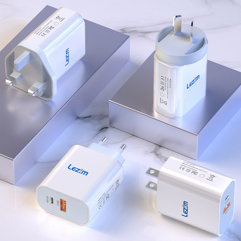 Pd20w charger head uk plug us & eu certified dual port compatible with apple & xiaomi qc3.0 fast charging dual protocol