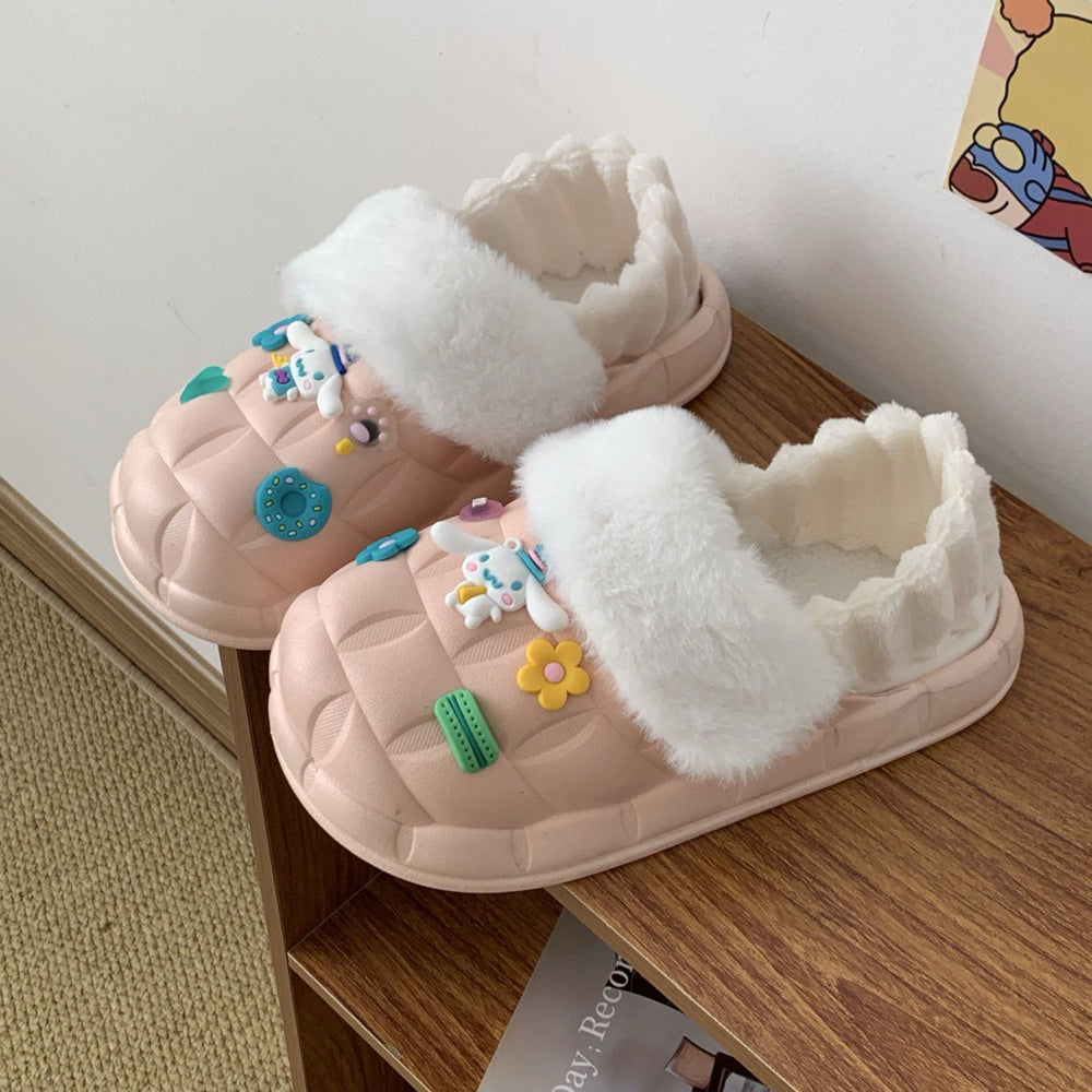 Women's winter waterproof cotton slippers - thick sole, fleece lined, closed toe, cute & cozy indoor slippers for students & dorms - removable warm insole