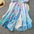 French romantic one-shoulder printed dress - women's spring/autumn lantern sleeve a-line maxi dress - vacation style