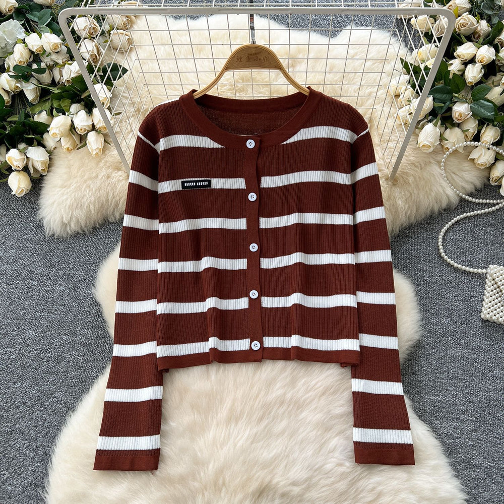 Elegant two-piece set: figure-flattering knit cami dress + long-sleeve striped cardigan