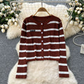 Elegant two-piece set: figure-flattering knit cami dress + long-sleeve striped cardigan
