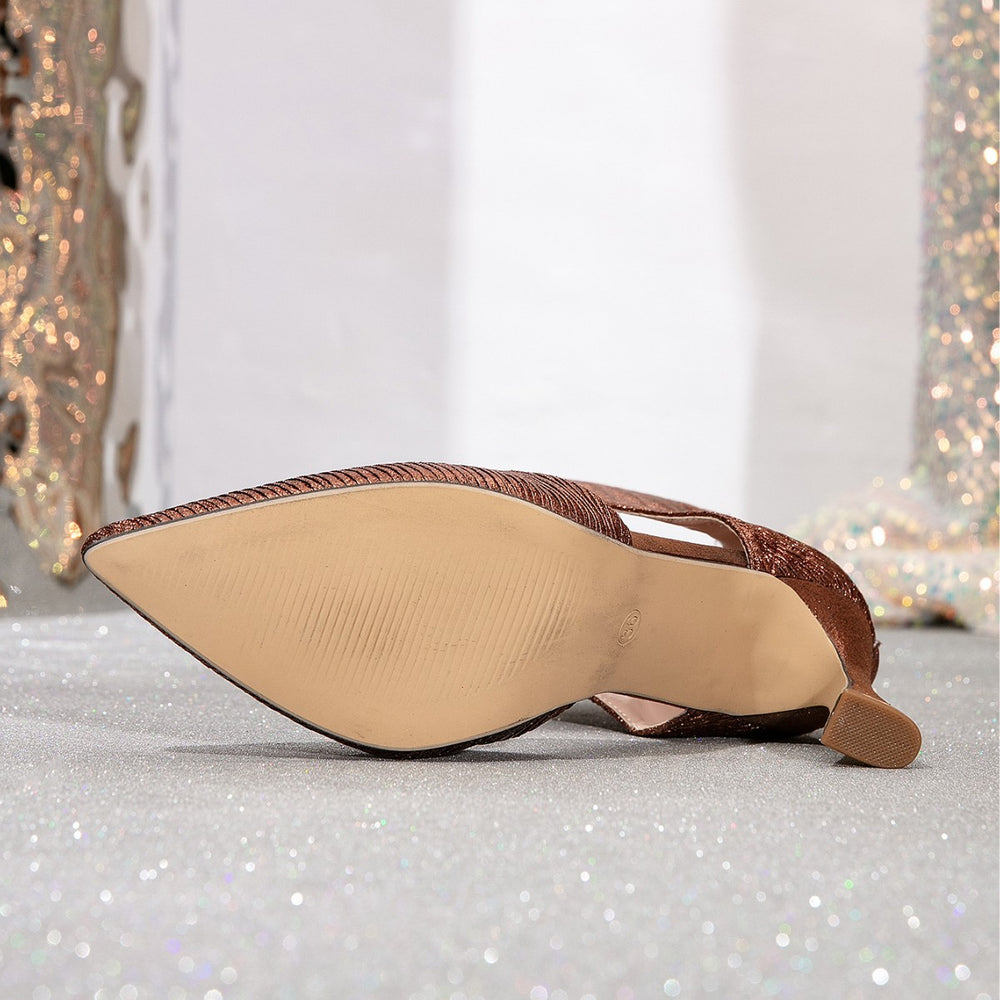 Women's brown slip-on zipper heeled mules, stiletto fashion pointed toe minimalist high heel single shoes for women